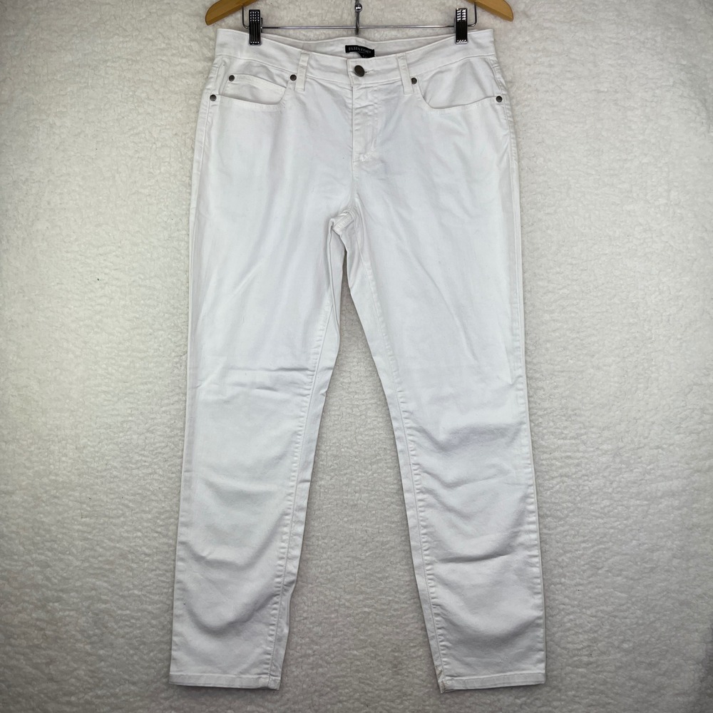 Eileen Fisher White Stretch Denim Slim Leg Jeans Womens Size 8 Classic 5-Pocket